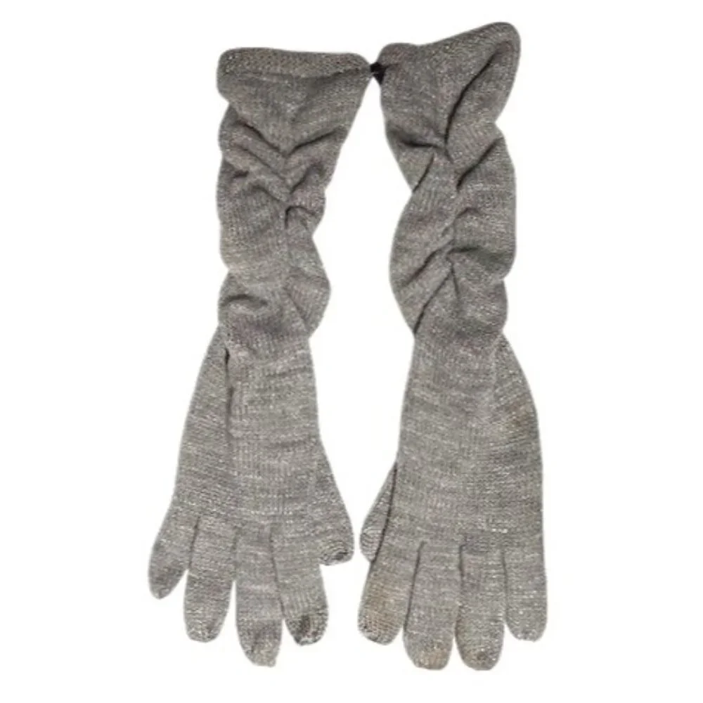 Inc International Concept Metallic Knit Ruched Long Tech Gloves